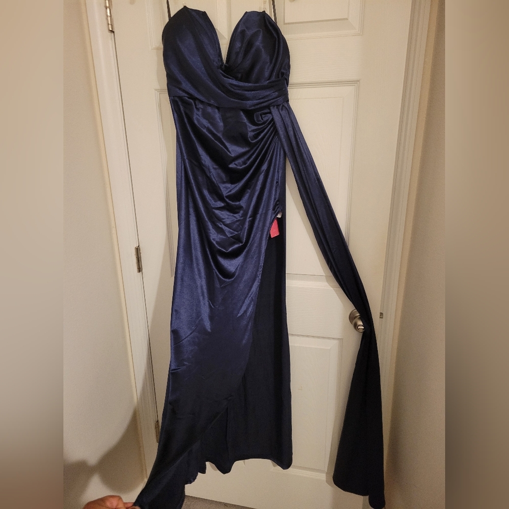 SHEIN Strapless Navy Dress